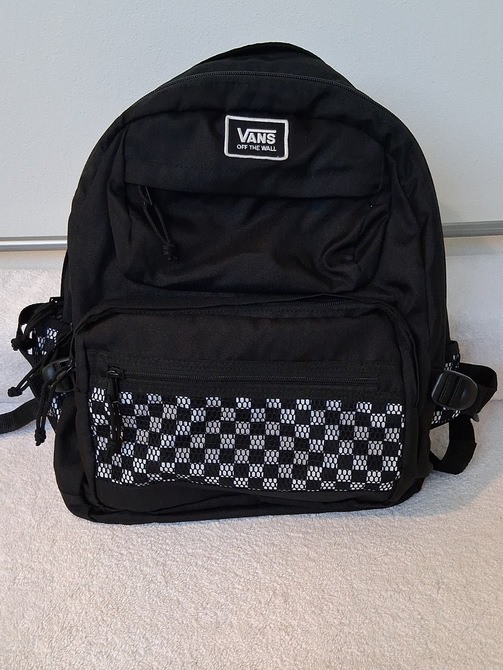 Vans Black Backpack with White Checkerboard Accent